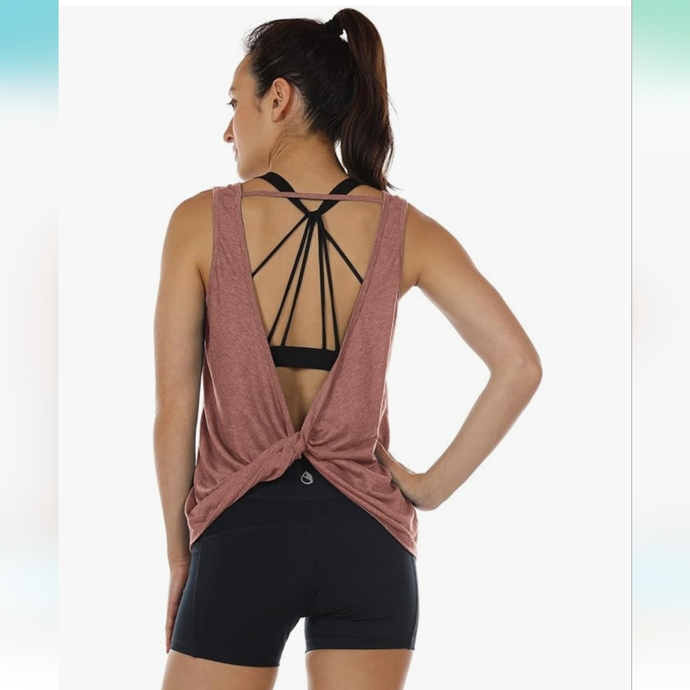 Icyzone Pink Twist Backless Athletic Work Out Tank Top Womens Medium